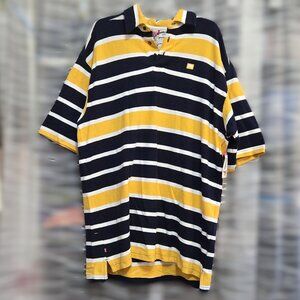 ECKO UNLTD 100% Knit Cotton White/Blue/Yellow Striped Polo Shirt.